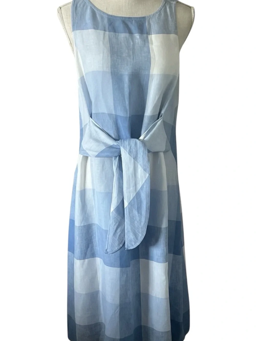 J. Jill Blue and White Gingham Tie-Waist Midi Dress Size/M - Picture 2 of 10